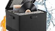 DocSafe Vinyl Record Storage Box with Lock,Fireproof＆Water Resistant Record Organizer Storage for 100+ Single Records(12-inch),Collapsible Storage Crate with Lid&Handles for Valuable Album Collection
