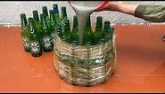 Amazing Idea . Make Coffee Table And Chairs From Glass Bottle , Old Tire And Cement .Very Easy .