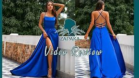 Women A-line Royal Blue Backless Satin Long Prom Party Formal Dress | ZAPAKA