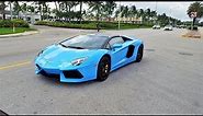 Lamborghini Aventador LP700-4 Blue Roadster Start Up & Drive Delivery to Lamborghini Miami