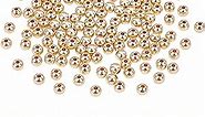 PH PandaHall 5mm 14K Gold Plated Beads, 150pcs Smooth Round Beads Long-Lasting Plated Small Spacer Beads Seamless Ball Beads for Summer Hawaii Stackable Necklace Bracelet Jewelry Crafts Making