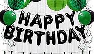 ADLKGG Happy Birthday Decorations for Men - Green Black Happy Birthday Balloon Banner - Hanging Party Swirls, Paper Lanterns, Honeycomb Balls, Clover Garland, Foil Fringe Curtain, Latex Balloons