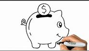 How to DRAW a PIGGY BANK Easy Step by Step Drawings