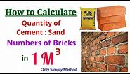 How many bricks in 1 cubic meter and Quantity of Cement, Sand mortar in Brick work