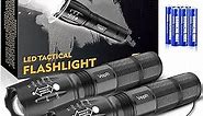 Flashlight 2 Pack, 5 Modes 2000 Lumen Tactical LED Flash Light, High Lumens Bright Waterproof Flashlights, Focus Zoomable Flash Lights for Camping, Gifts for Birthday for Men Women Adult