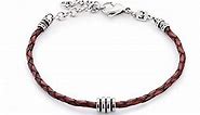 Galis Rope Bracelet For Men - High Quality Handmade Bracelets Great Gift for Him - Brown Braided Genuine Leather Bracelet For Men With Stainless Steel Silver Bead - Mens Rope Bracelets 7"