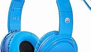 rockpapa Grade Wired Headphones with Microphone, Lightweight Foldable Stereo Bass Headphones with No-Tangle Cord & 3.5mm Jack for Adult/Kids, Laptop Computer Tablet Airplane Chromebooks Phone Blue