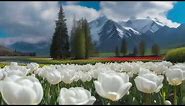 White Tulip Flower Art with Music [1hours] - Tv Wallpaper 4K