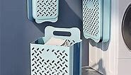 Wall-mounted Collapsible Laundry Basket, Tall Plastic Hamper for Dirty Clothes, Punch-free Storage Bins with Soft Handle, for Organizing Home, Clothes, Towels, Blanket, Toys-blue||large