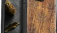 Carveit Magnetic Wood Case for iPhone 14 Pro Max [Natural Wood & Black Soft TPU] Shockproof Protective Cover Unique & Classy Wooden Case Compatible with magsafe (Bohemian Flowers -Walnut)
