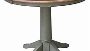 IC International Concepts 36" Round Top Pedestal 12" Leaf Height-Distressed Hickory/Stone Finish Dining Tables