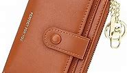 OIDERY Small Wallet For Women RFID Minimalist Credit Card Holder Wallet Slim Leather Keychain Wallet With Zipper Pocket ID Window