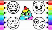 EMOJI Coloring Pages | How to Draw and Color Emoji Faces Coloring Book Learn Colors
