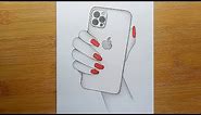 How to Draw a Hand Holding a Phone / Phone 12 Pro Max Holding in Hand - Pencil Sketch / Art Tutorial