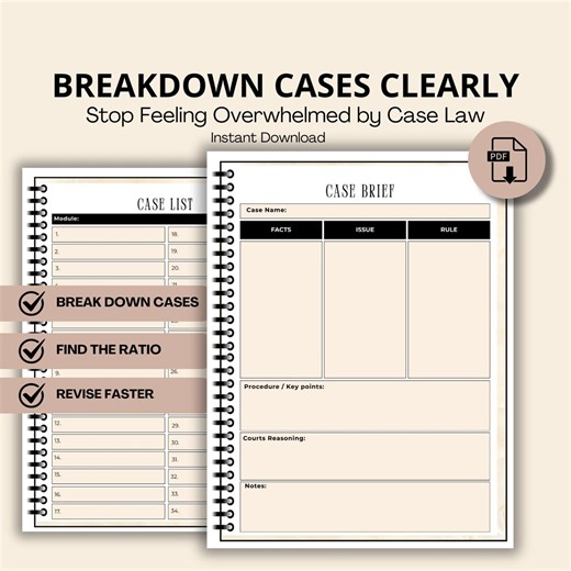 Case Brief Template Law School | Legal Case Analysis Worksheet | LLB Study Notes Template - Etsy