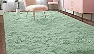 Soft Sage-Green Rugs for Bedroom, 4x6 Feet Fluffy Carpets, Indoor Modern Plush Area Rugs for Living Room Kids Girls Room, Non-Slip Shag Rug for Nursery Home Decor, Green