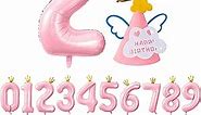 MJartoria 40 Inch Pink Number 2 Balloons with Crown with Birthday Party Hats 0-9 Big Size Happy Birthday Balloon Foil Digital Balloon for Birthday Party Wedding Anniversary Baby Shower Decorations