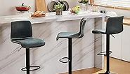 HeuGah Swivel Bar Stools Set of 3, Counter Height Bar Stools with Back, Adjustable Bar Stools 24" to 32", Black Faux Leather Bar Stools for Kitchen Island (Deep Teal, Set of 3 (24'' to 32''))