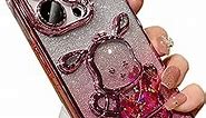 3D Bling Sparkle Plating Dog Phone Case Compatible with iPhone 14, Cute Liquid Floating Gradient Glitter Quicksand iPhone Case Cover with Camera Protection for Women - Pink
