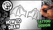 How to Draw Bat Wings - Draw Tattoo Art - Drawing Step by Step for Beginners - Skull Art