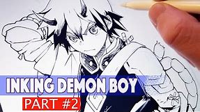 Inking Anime Demon Boy - Drawing Practice | Anime Manga Sketch