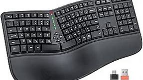 MEETION Ergonomic Keyboard, Split Wireless Keyboard with Cushioned Wrist, Palm Rest, Curved, Natural Typing Full Size Rechargeable Keyboard with USB-C Adapter for PC/Computer/Laptop/Windows/Mac, Black