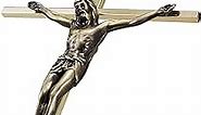 ACHIBANG Crucifix Wall Cross - Metal Slender Catholic Crosses Wall Decor - 10 Inch - Shiny Gold