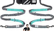 SHINE HAI Retractable Hands Free Dog Leash with Dual Bungees for 2 Dogs, Adjustable Waist Belt Fanny Pack, Reflective Stitching Leash for Running Walking Hiking Jogging Biking Black