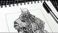 Drawing a Steampunk Robot with a Liner - Speed Drawing in Sketchbook (no pencil sketch!) 9:16