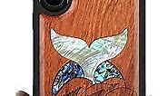 Carveit Designer Wooden Case for Samsung Galaxy S23 Ultra Case Cover [Wood Engraving & Shell Inlay] Wood Phone Case Compatible with Wireless Chargers Galaxy S23 Ultra Case (Whale Tail-Red Wood)