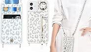 DEYHU iPhone 12 Mini Case with Card Holder for Women, iPhone 12 Mini Phone Case Wallet with Strap Credit Card Slots Crossbody with Kickstand Zipper Case for iPhone12mini - White Leopard