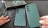 Samsung S22 (Green) UNBOXING + Green Leather Samsung Case