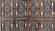 Room Divider Wood Screen - Ghanti Bells Antique Brown - 4 Panel Folding 72 x 80 - Assembled Hand Carved Decorative Functional Versatile Portable Partition Reversible Privacy Boho - COTTON CRAFT