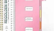 Regolden-Book 5 Subject Notebook College Ruled with Pocket and Dividers, Multi Subject Spiral Notebook for School Supplies, Home & Office, Cornell Notes Notebook, 200 Pages, 7x10, Pink