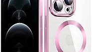 Magnetic Clear Case for iPhone 12 Pro Max Compatible with MagSafe Wireless Charging Military Drop Protection Shockproof Protective Slim Thin Transparent Phone Cover for iPhone 12 Pro Max-Pink