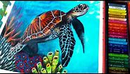 Oil pastel painting of sea turtle for beginners step by step follow along tutorial