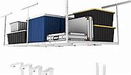FLEXIMOUNTS 4x8 Overhead Garage Storage Rack w/Hooks Adjustable Ceiling Storage Racks, 96" Length x 48" Width x 40" Height, 22''-40" Ceiling Dropdown, White