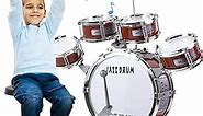 Toddler Drum Set Musical Toy Drum Set for Kids Jazz Drum Kit with Stool, Bass Drum, Cymbal, 2 Drum Sticks and 4 Small Drums Toys for 3 4 5 Year Old Boys Girls Gifts