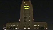 Full Bat-Signal lighting in honor of Adam West (Batman) at Los Angeles City Hall