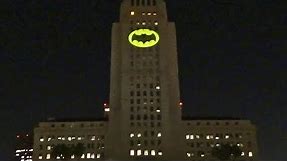 Full Bat-Signal lighting in honor of Adam West (Batman) at Los Angeles City Hall