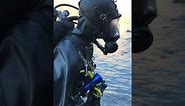 Viking Drysuit diver with Divator Full Face Mask coming out of the water after a diving mission