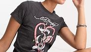 Ed Hardy fitted t-shirt in washed black with butterfly logo | ASOS