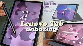 lenovo tab m10 plus unboxing 🤍🧚🏼‍♀️ pen + accessories || asmr, aesthetic