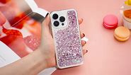 Caka [3 in 1] Case for iPhone 15 Pro Max Case Glitter with Screen Protector & Camera Protector for Women Girls Girly Bling Sparkle Flowing Quicksand Clear Phone Case for iPhone 15 Pro Max - Blue