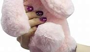 iPhone 11 Rabbit Fur Case,Shinetop Bling Diamond Luxury Cute Soft Warm Fluffy Rex Rabbit Fur Case Winter Handmade Bunny Hair Plush with Crystal Bowknot Protective Cover for iPhone 11 (2019) 6.1"-Pink