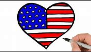 How to Draw a Flag Heart | Memorial Day Drawings