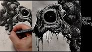 Extremely Detailed Pen and Ink Horror Drawing