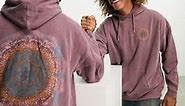 Reclaimed Vintage unisex mandala back print hoodie in washed burgundy | ASOS