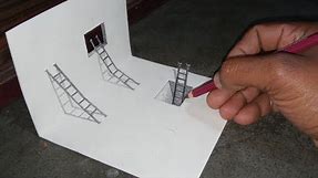 how to draw 3d ladders / 3d drawing ladders step by step - trick Art for kids