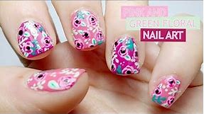 Pink and Green Floral Nail Art